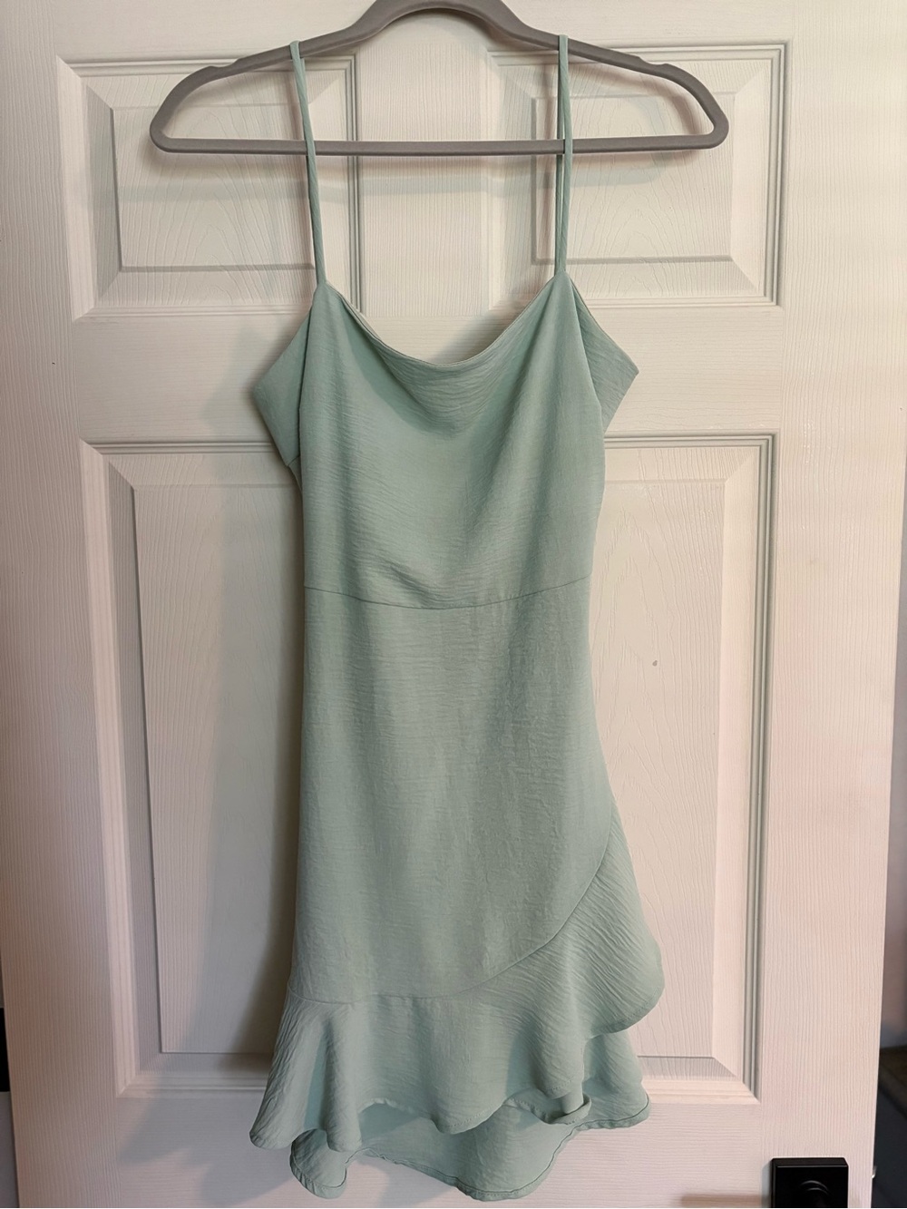 Mint Green Spaghetti Strap Ruffle Hem Dress